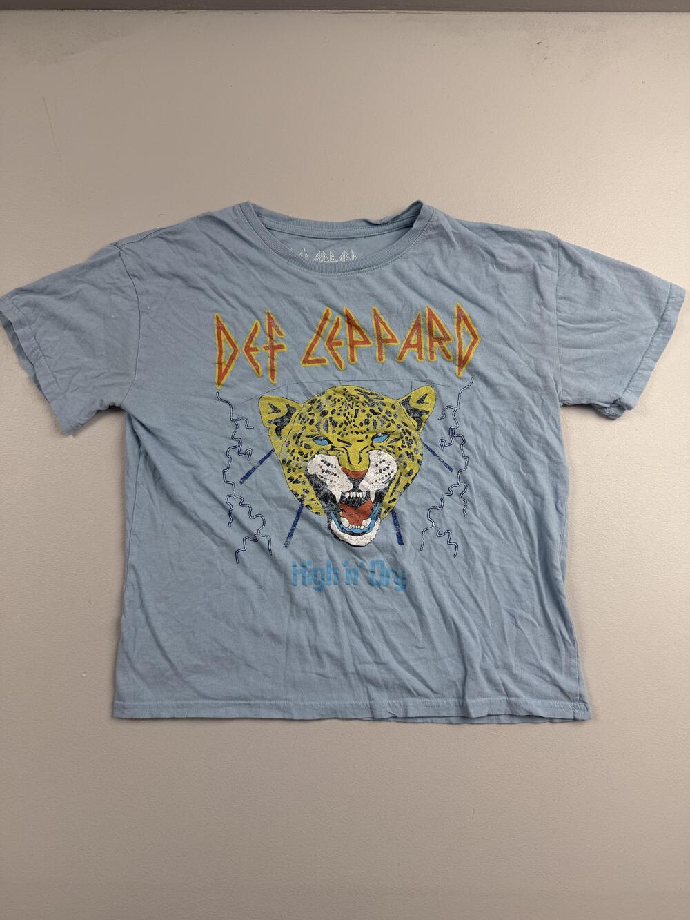 Def Leppard Shirt Youth Large Blue High N Dry Leopard Graphic Tee Band Tagless